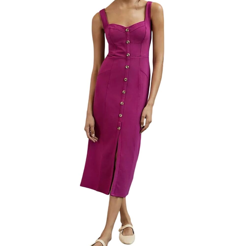 Anthropologie Maeve Knit Midi Dress Wildberry Button Front Slit Pink 12
